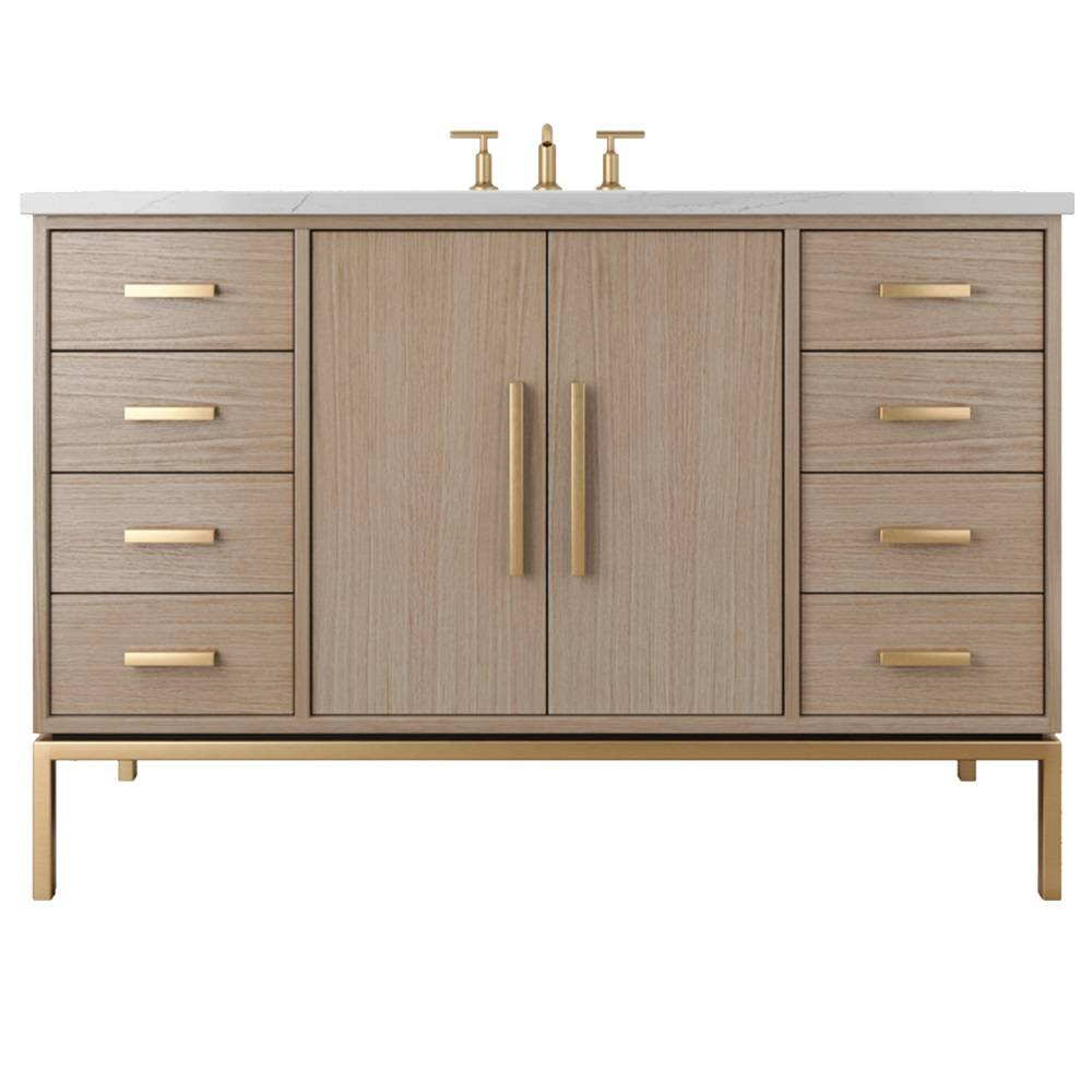 Vanderloc Rift White Oak Single Extra Wide Bath Vanity - 54&quot; - Natural Weathered - Satin Gold - RWS4 - 54.nw.sg