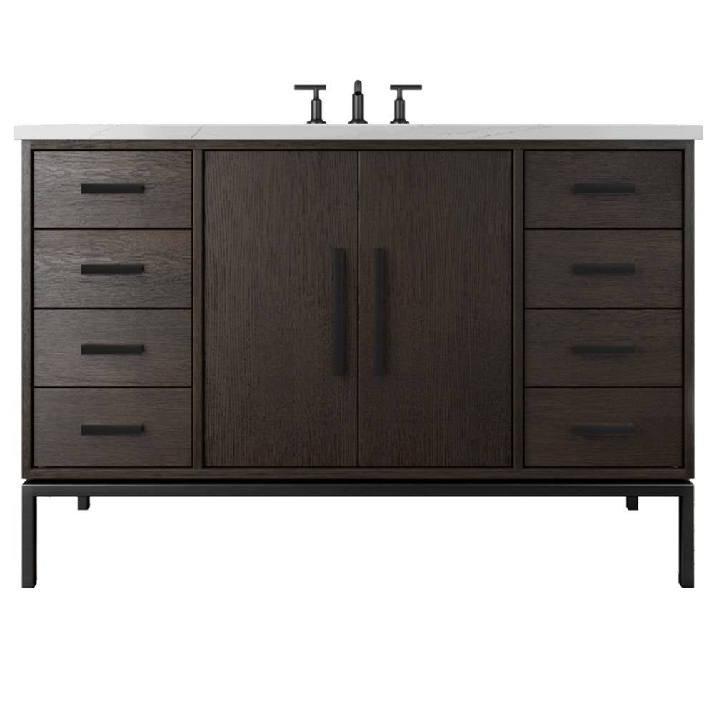 Vanderloc Rift White Oak Single Extra Wide Bath Vanity - 54&quot; - Rich Brown - Matte Black - RWS4 - 54.rb.mb