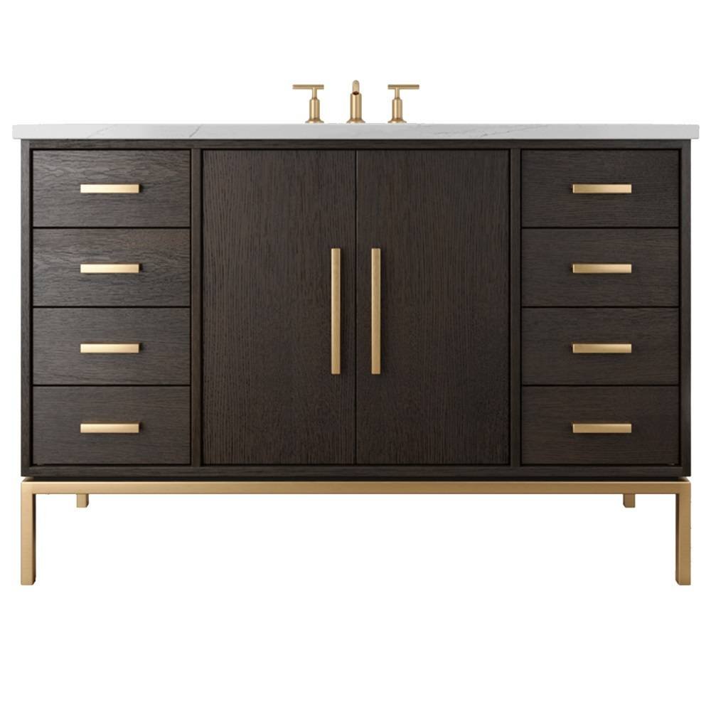 Vanderloc Rift White Oak Single Extra Wide Bath Vanity - 54&quot; - Rich Brown - Satin Gold - RWS4 - 54.rb.sg