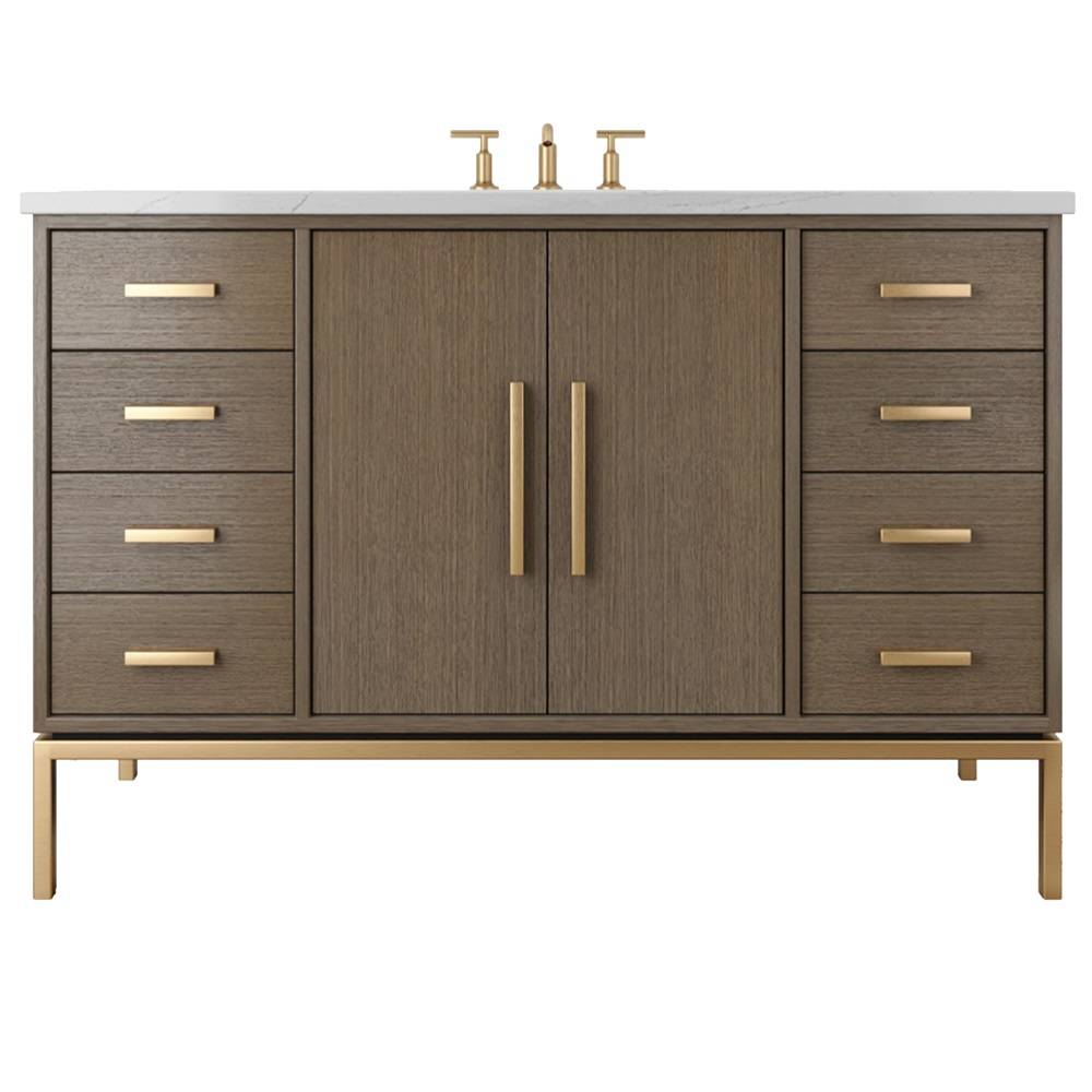 Vanderloc Rift White Oak Single Extra Wide Bath Vanity - 54&quot; - Smoked Modern - Satin Gold - RWS4 - 54.sm.sg