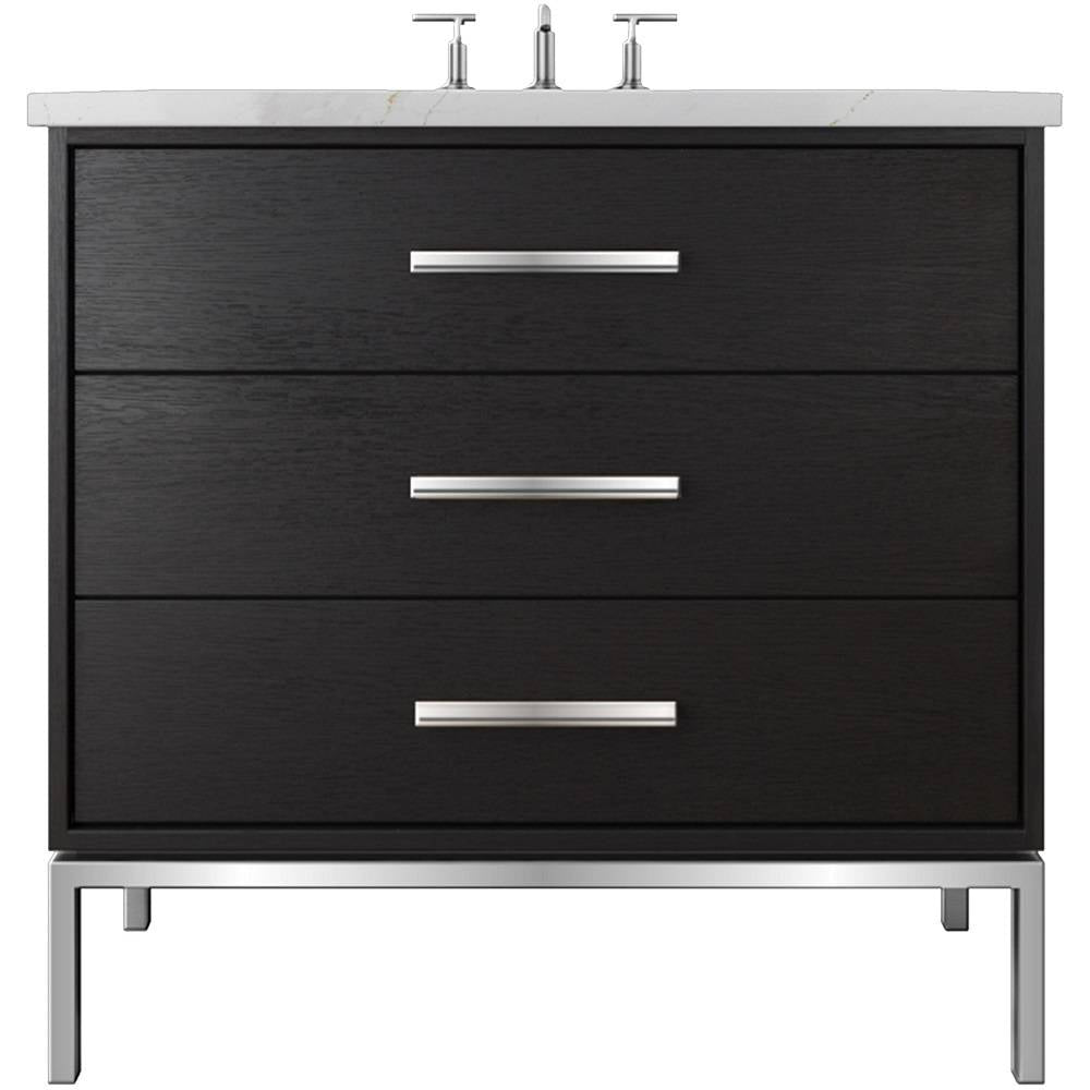 Vanderloc Rift White Oak Three - Drawer Single Bath Vanity - 30&quot; - Classic Black - Polished Chrome - RWS3 - 30.cb.ch