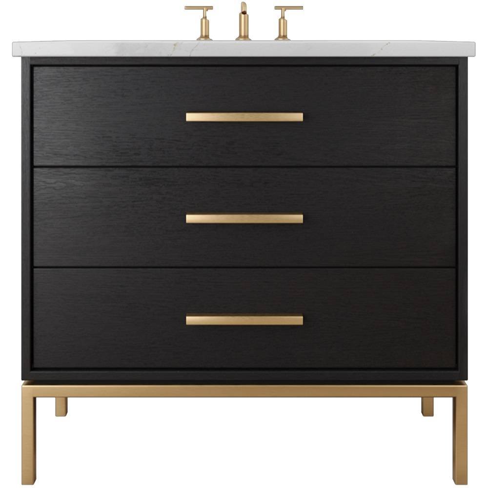 Vanderloc Rift White Oak Three - Drawer Single Bath Vanity – 30" – Classic Black – Satin Gold