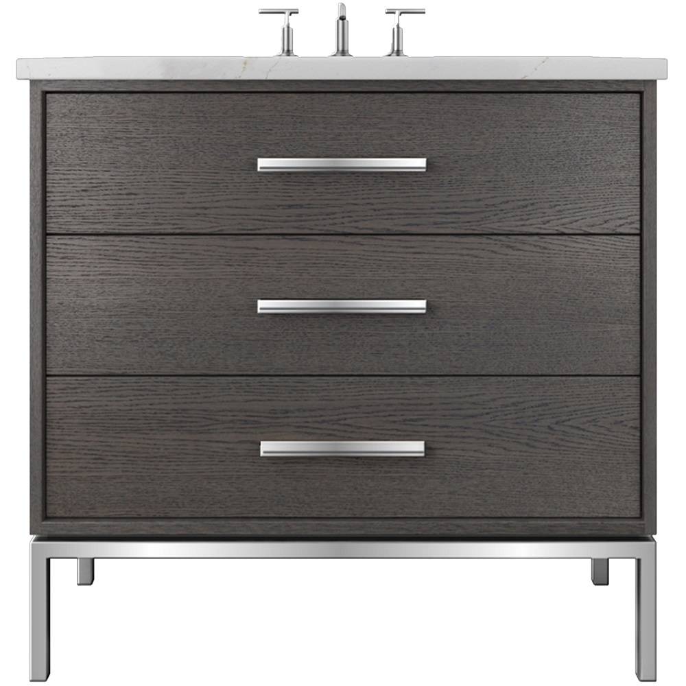 Vanderloc Rift White Oak Three - Drawer Single Bath Vanity - 30&quot; - Gray Weathered - Polished Chrome - RWS3 - 30.gw.ch