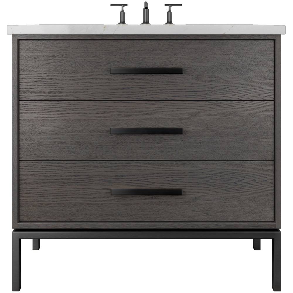 Vanderloc Rift White Oak Three - Drawer Single Bath Vanity - 30&quot; - Gray Weathered - Matte Black - RWS3 - 30.gw.mb