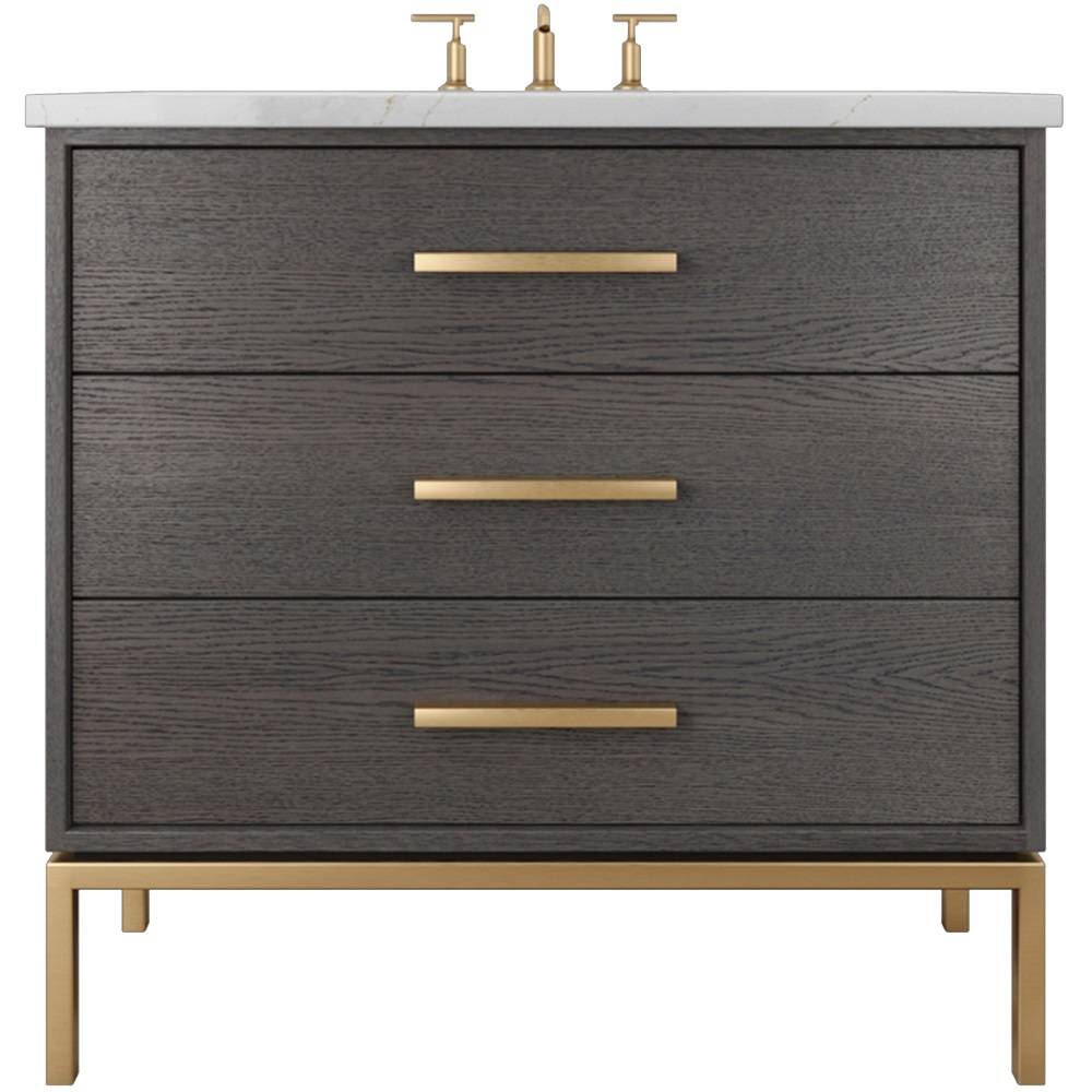 Vanderloc Rift White Oak Three - Drawer Single Bath Vanity - 30&quot; - Gray Weathered - Satin Gold - RWS3 - 30.gw.sg