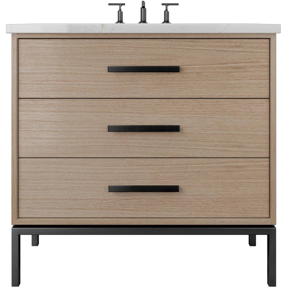 Vanderloc Rift White Oak Three - Drawer Single Bath Vanity - 30&quot; - Natural Weathered - Matte Black - RWS3 - 30.nw.mb