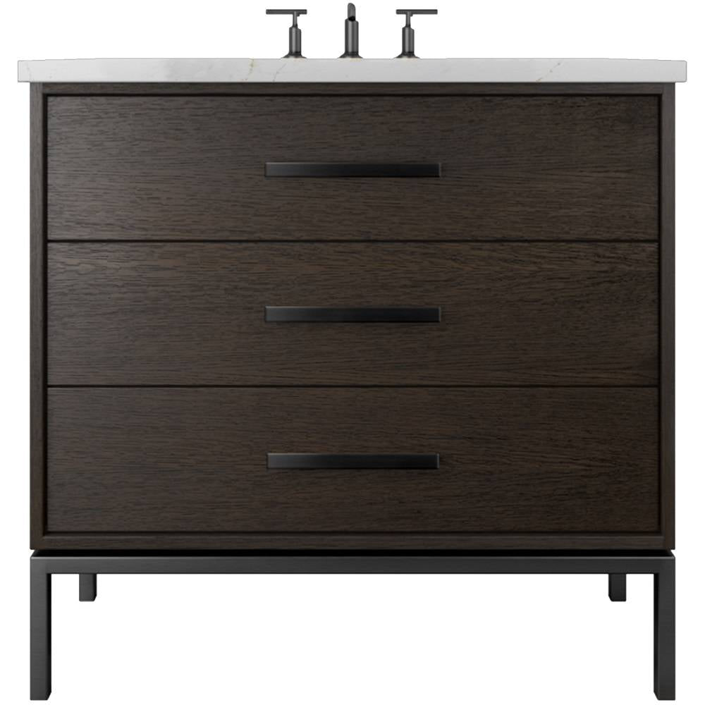 Vanderloc Rift White Oak Three - Drawer Single Bath Vanity - 30&quot; - Rich Brown - Matte Black - RWS3 - 30.rb.mb
