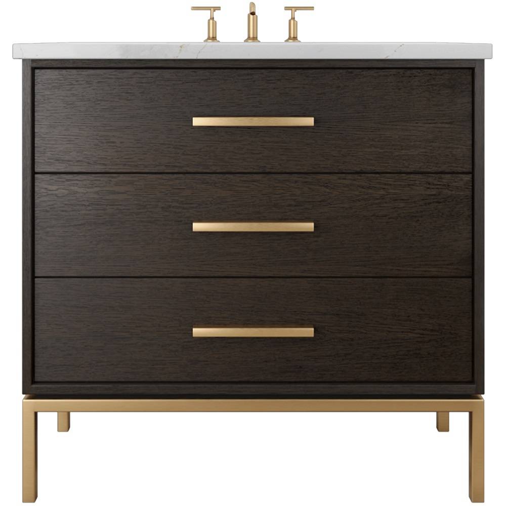Vanderloc Rift White Oak Three - Drawer Single Bath Vanity - 30&quot; - Rich Brown - Satin Gold - RWS3 - 30.rb.sg