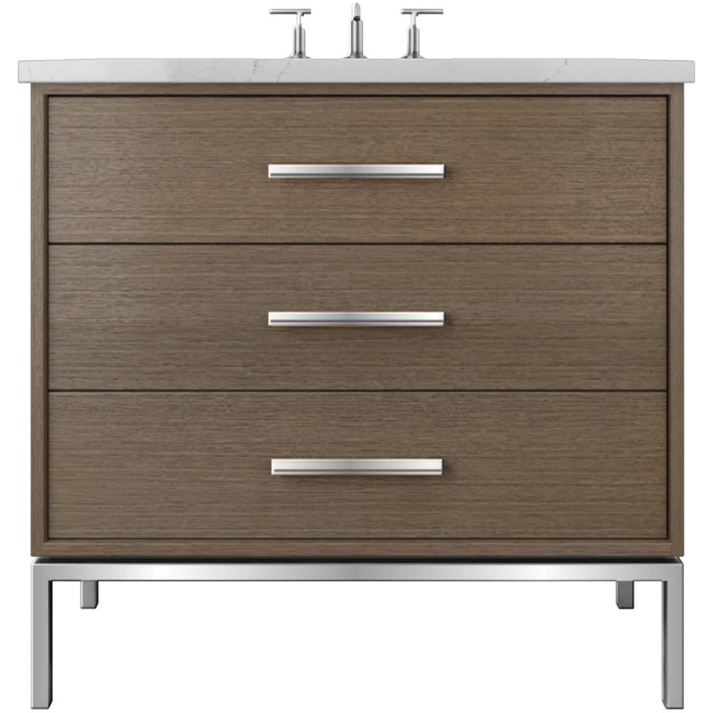 Vanderloc Rift White Oak Three - Drawer Single Bath Vanity - 30&quot; - Smoked Modern - Polished Chrome - RWS3 - 30.sm.ch