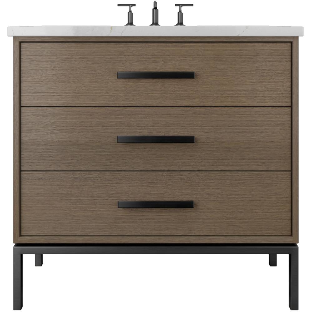 Vanderloc Rift White Oak Three - Drawer Single Bath Vanity - 30&quot; - Smoked Modern - Matte Black - RWS3 - 30.sm.mb