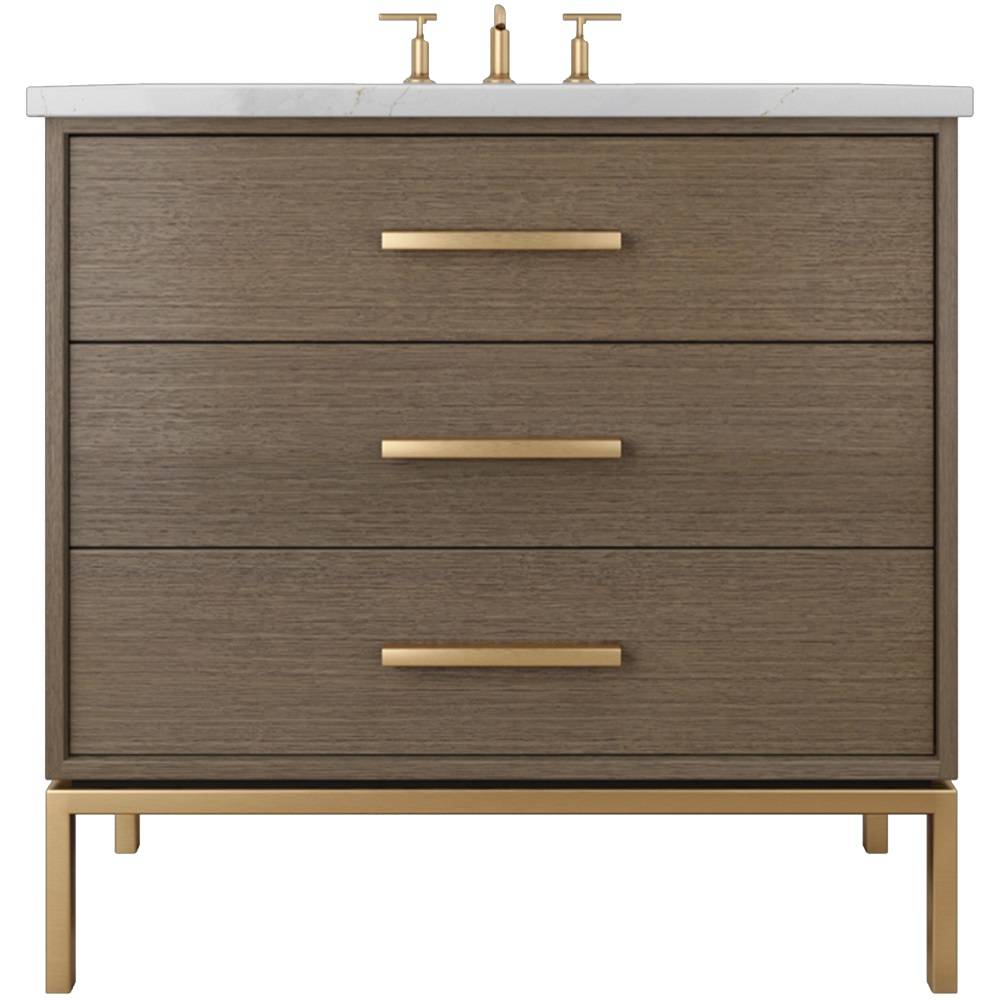 Vanderloc Rift White Oak Three - Drawer Single Bath Vanity - 30&quot; - Smoked Modern - Satin Gold - RWS3 - 30.sm.sg