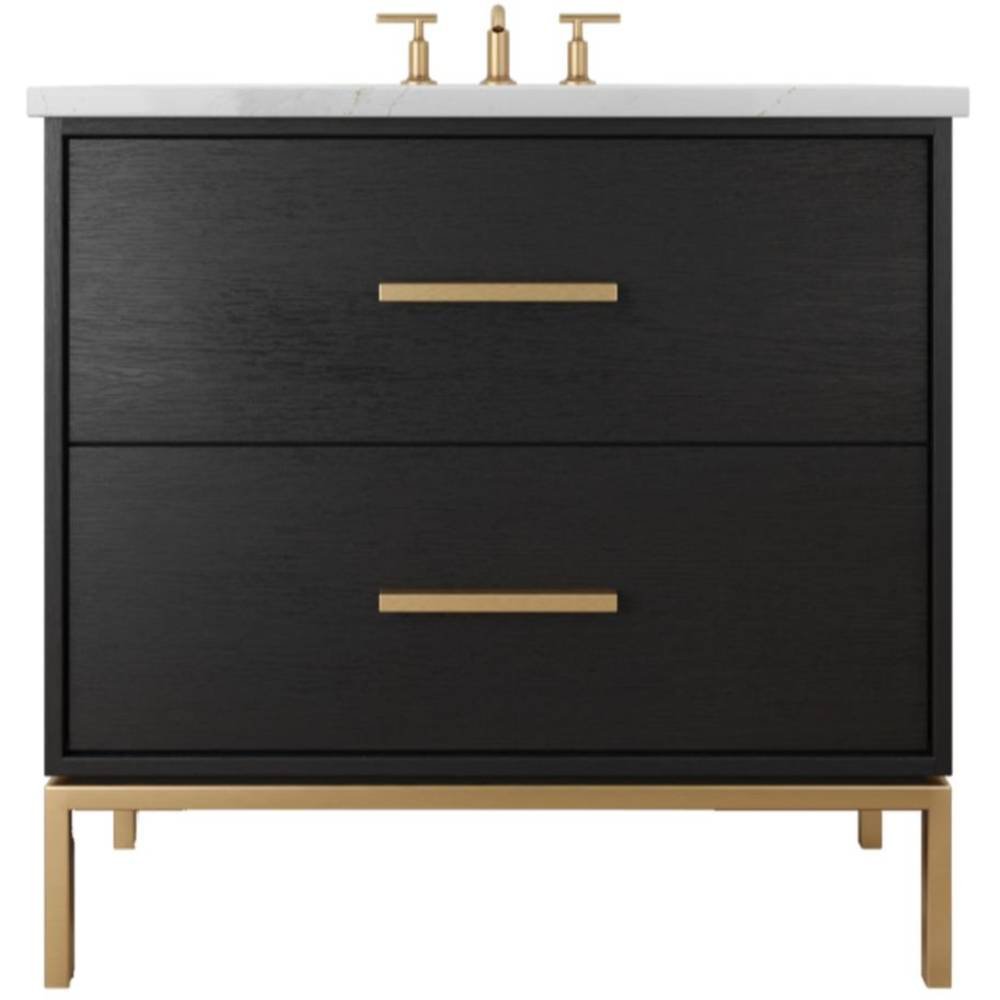 Vanderloc Rift White Oak Two - Drawer Single Bath Vanity – 30" – Classic Black – Satin Gold