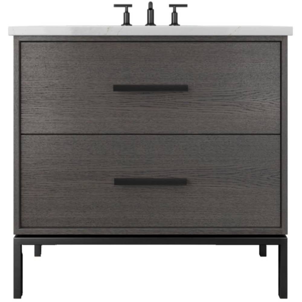 Vanderloc Rift White Oak Two - Drawer Single Bath Vanity - 30&quot; - Gray Weathered - Matte Black - RWS2 - 30.gw.mb