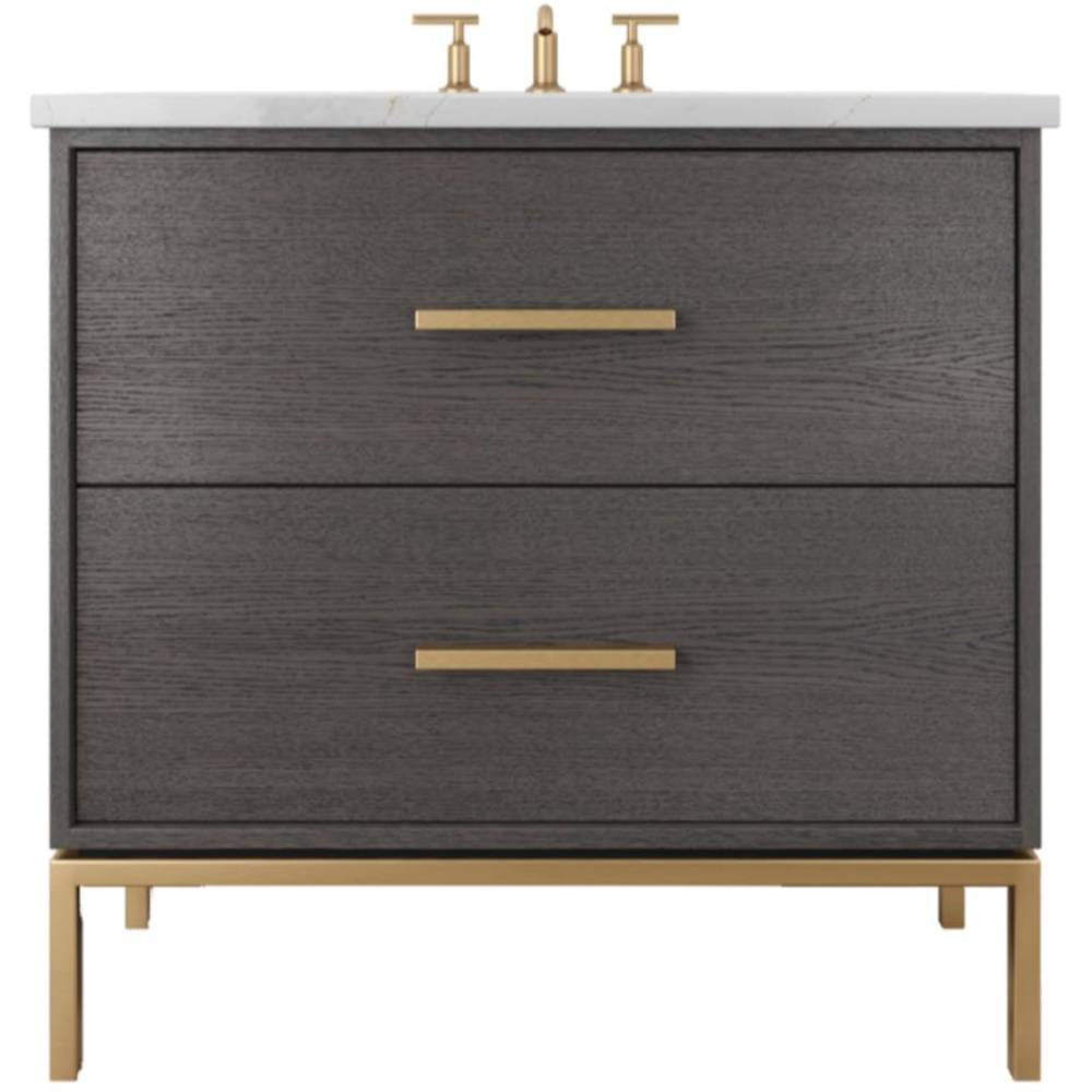 Vanderloc Rift White Oak Two - Drawer Single Bath Vanity - 30&quot; - Gray Weathered - Satin Gold - RWS2 - 30.gw.sg
