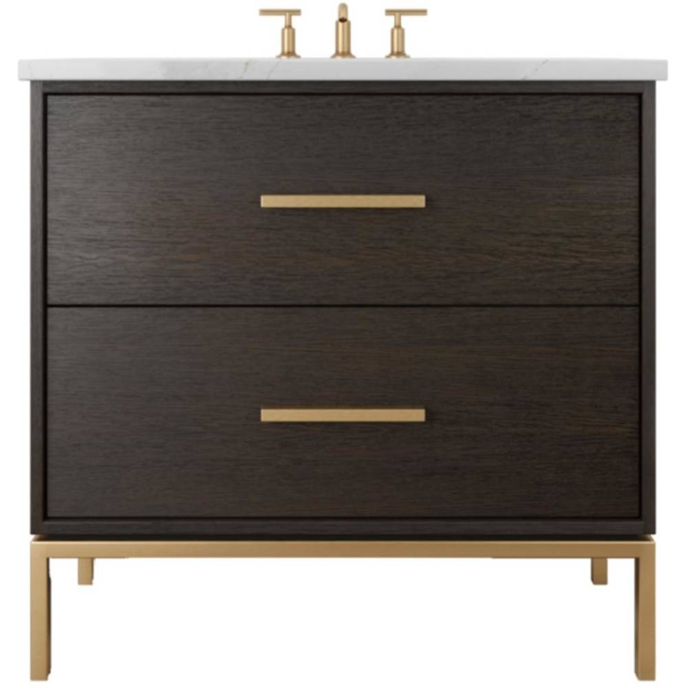 Vanderloc Rift White Oak Two - Drawer Single Bath Vanity - 30&quot; - Rich Brown - Satin Gold - RWS2 - 30.rb.sg