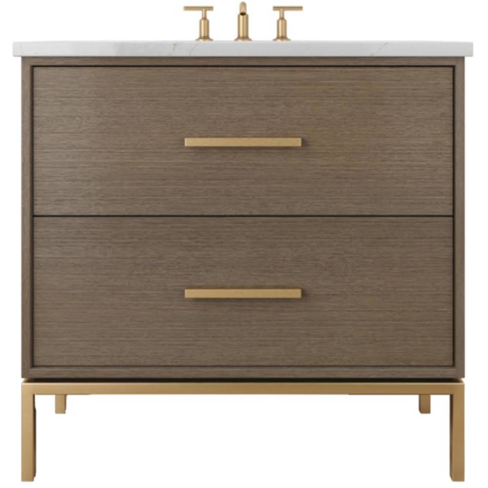 Vanderloc Rift White Oak Two - Drawer Single Bath Vanity - 30&quot; - Smoked Modern - Satin Gold - RWS2 - 30.sm.sg