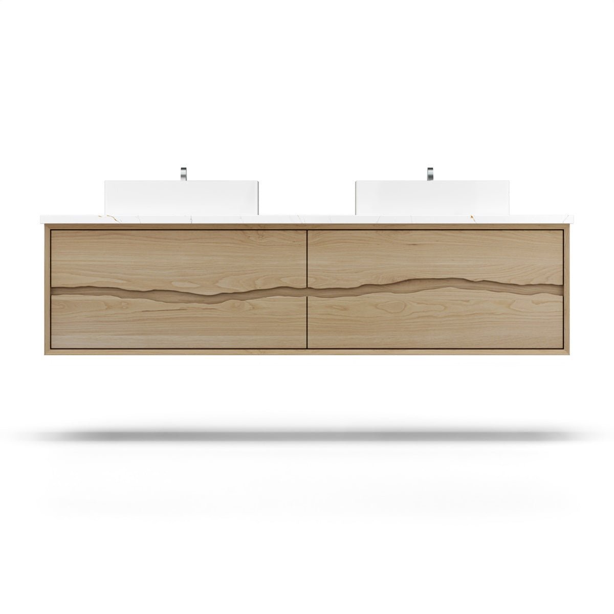 Vanderloc Ventura Four - Drawer Double Bath Floating Vanity - 60&quot; - American White Oak - Vessel - VTD6 - 60 - F18.aw.nh