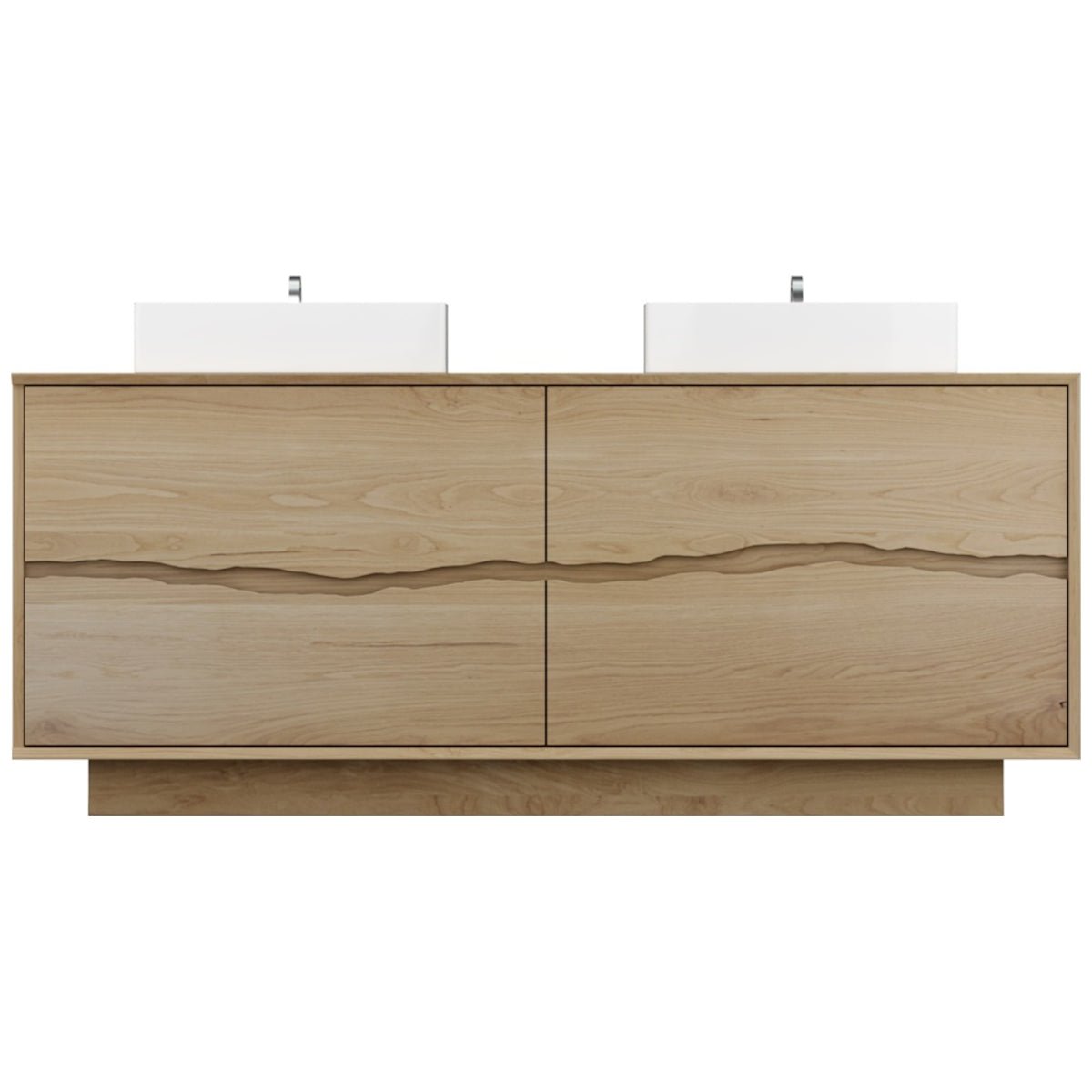 Vanderloc Ventura Four - Drawer Double Bath Vanity With Integrated Countertop - 60&quot; - American White Oak - Vessel Sink - No Hole - VTD6 - 60 - S30 - R1N.aw.nh