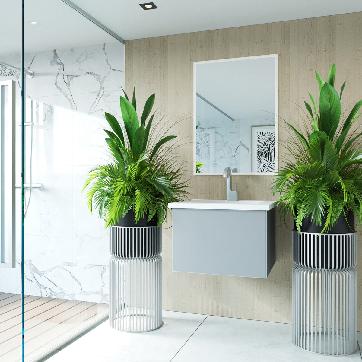 Vitri 24&quot; Fossil Grey Bathroom Vanity with VIVA Stone Matte White Solid Surface Countertop - LAVIVA - Mihodo