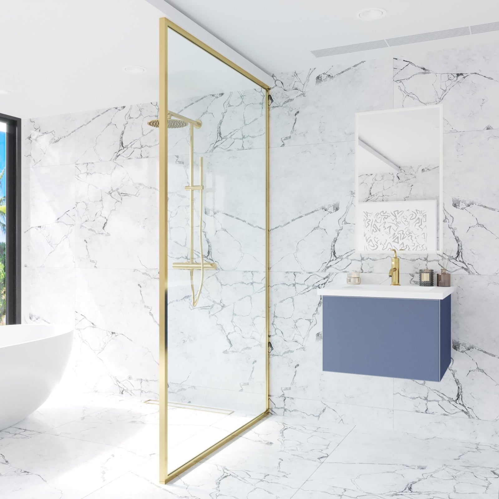 Laviva Vitri 24" Nautical Blue Bathroom Vanity with VIVA Stone Matte White Solid Surface Countertop – – –