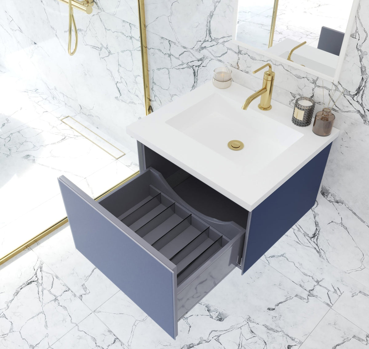 Vitri 24&quot; Nautical Blue Wall Hung Bathroom Vanity Cabinet - LAVIVA - Mihodo