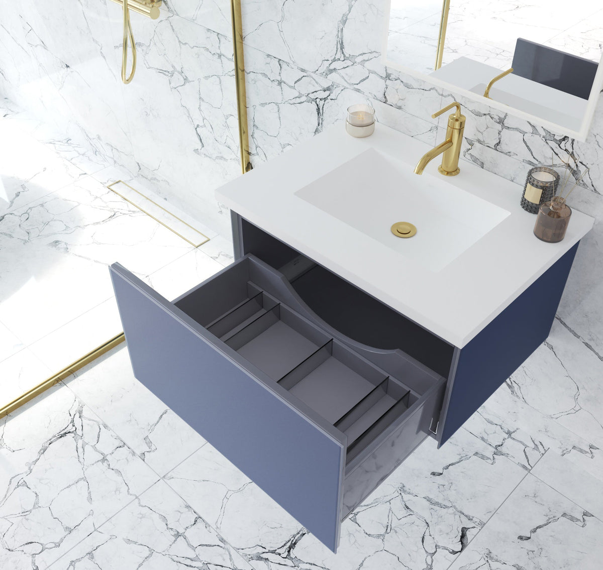 Vitri 30&quot; Nautical Blue Wall Hung Bathroom Vanity Cabinet - LAVIVA - Mihodo