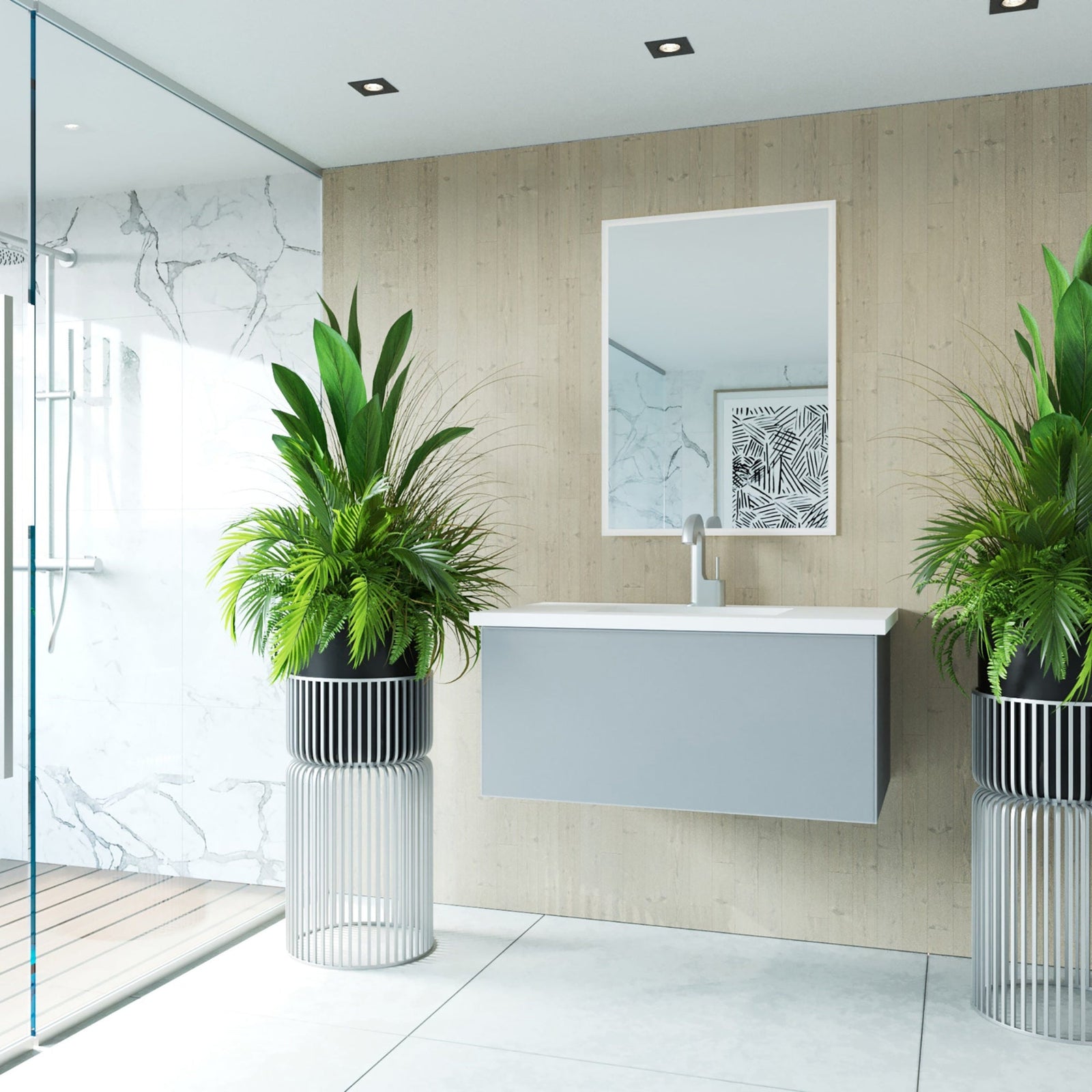 Laviva Vitri 36" Fossil Grey Bathroom Vanity with VIVA Stone Matte White Solid Surface Countertop – – –