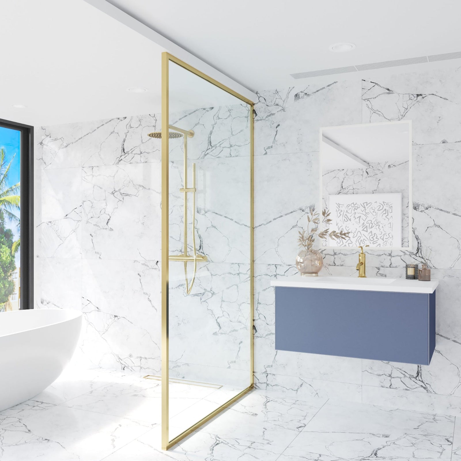 Laviva Vitri 36" Nautical Blue Bathroom Vanity with VIVA Stone Matte White Solid Surface Countertop – – –