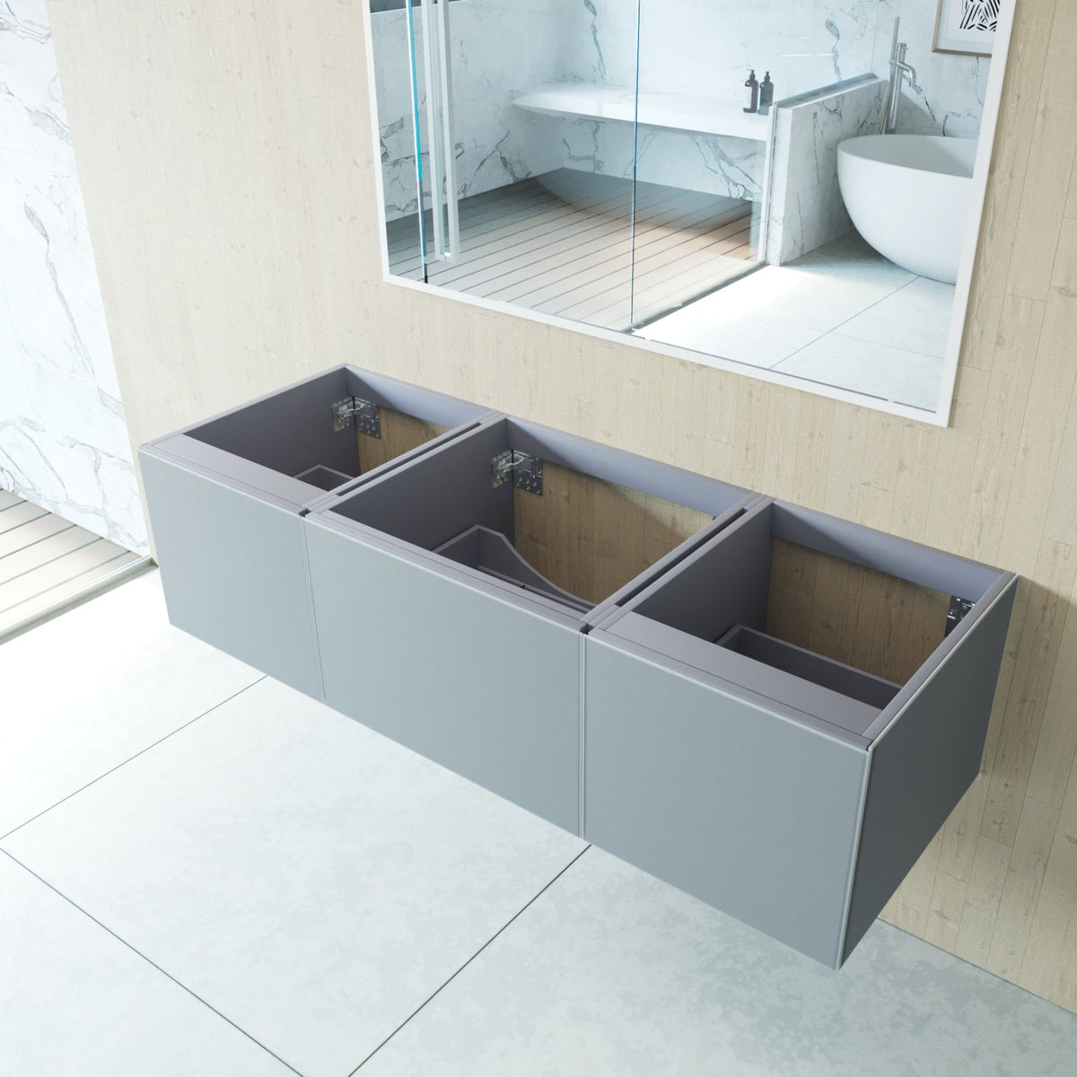 Vitri 60&quot; Fossil Grey Single Sink Wall Hung Bathroom Vanity Cabinet - LAVIVA - Mihodo