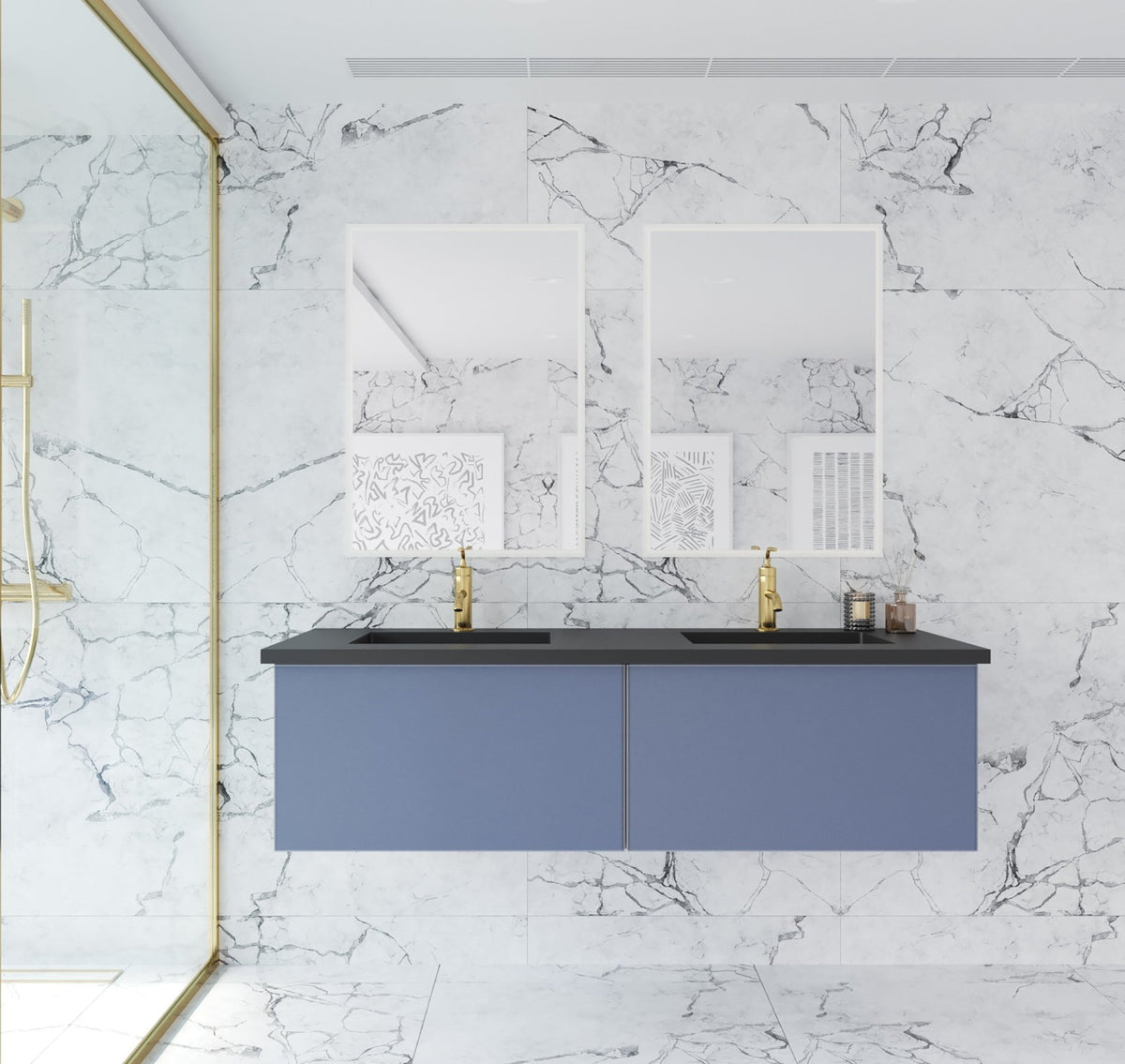 Vitri 60&quot; Nautical Blue Double Sink Wall Hung Bathroom Vanity Cabinet - LAVIVA - Mihodo