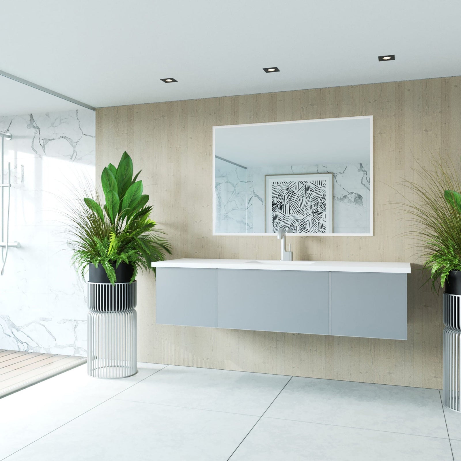 Laviva Vitri 66" Fossil Grey Single Sink Bathroom Vanity with VIVA Stone Matte White Solid Surface Countertop – – –