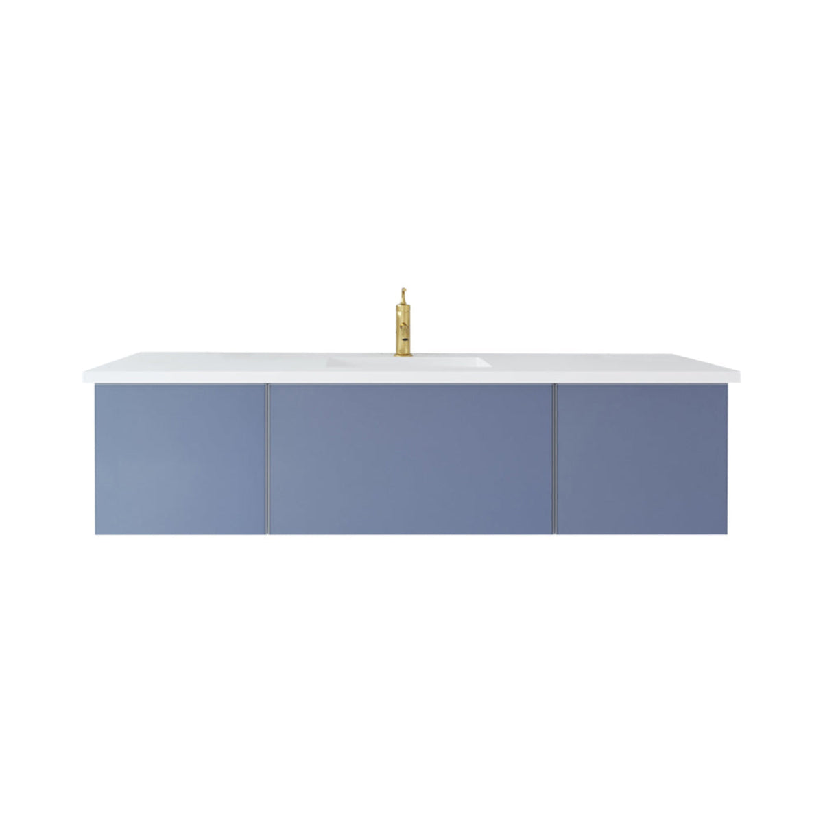 Vitri 66&quot; Nautical Blue Single Sink Bathroom Vanity with VIVA Stone Matte White Solid Surface Countertop - LAVIVA - Mihodo