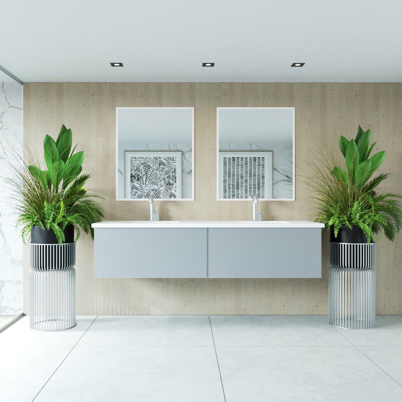 Laviva Vitri 72" Fossil Grey Double Sink Bathroom Vanity with VIVA Stone Matte White Solid Surface Countertop – – –