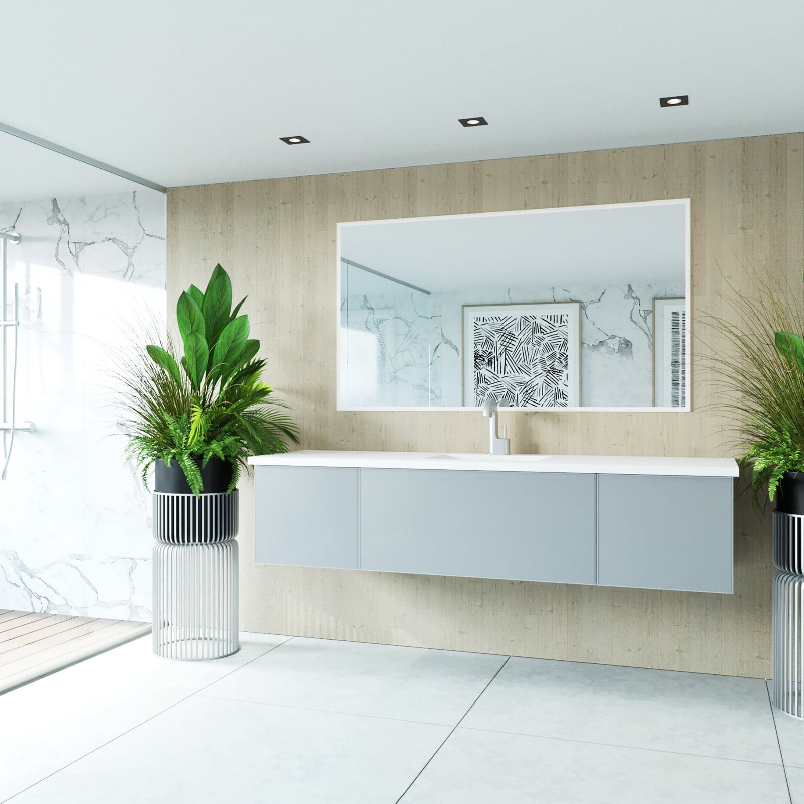 Laviva Vitri 72" Fossil Grey Single Sink Bathroom Vanity with VIVA Stone Matte White Solid Surface Countertop – – –